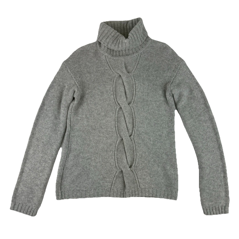 Garnet Hill Gray Cable-Knit Turtleneck Sweater